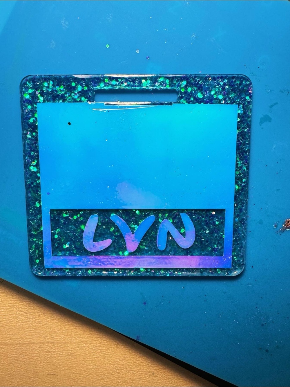 Custom Glitter Badge Holder with LYN Cutout - Blue/Green